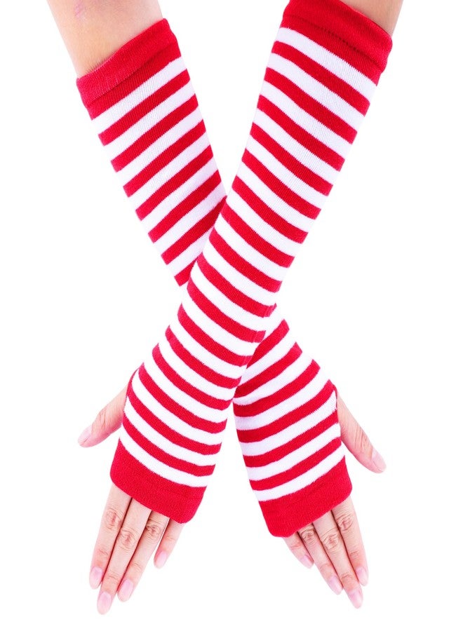 CaySep Women's Long Fingerless Gloves Knit Arm Warmer Thumb Hole Stretchy Gloves Halloween Cosplay Accossaries - Image 1